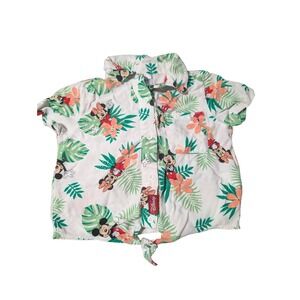 Disney Mickey Mouse Tropical Camp Shirt Tie Front Kids Button‎ Up Sz 5 A1